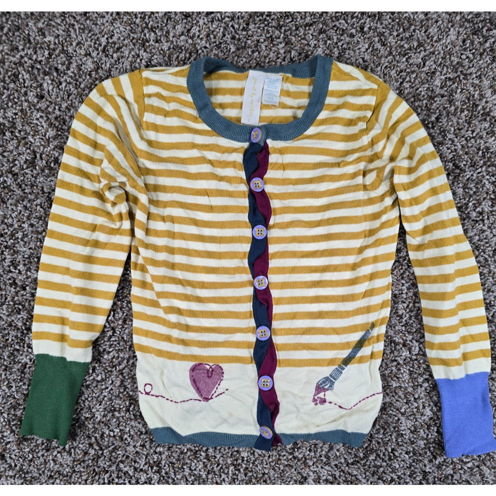 Matilda Jane Paint by Numbers Old Gold Stripe Cardigan Sweater Girls Sz 8